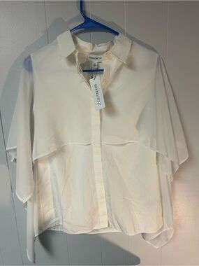 Making the Cut button down capelet White NWT XS Sheer arms